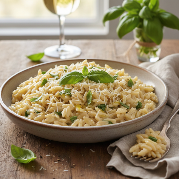 Creamy Parmesan Basil Orzo Delight recipe