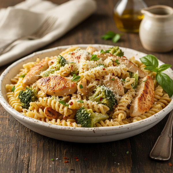 Creamy Parmesan Garlic Chicken & Broccoli Pasta recipe