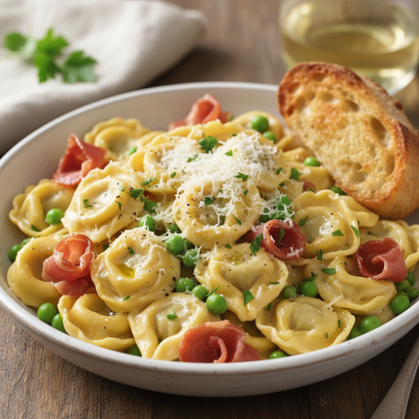 Creamy Parmesan Tortellini with Prosciutto and Peas recipe