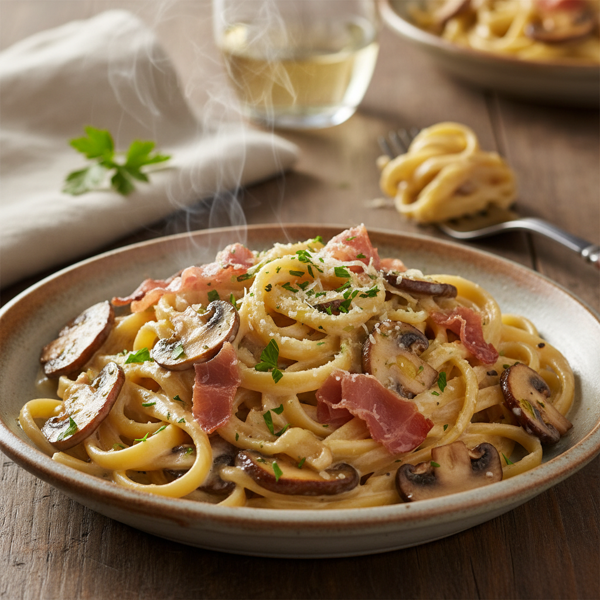 Creamy Pasta with Prosciutto and Mushrooms recipe