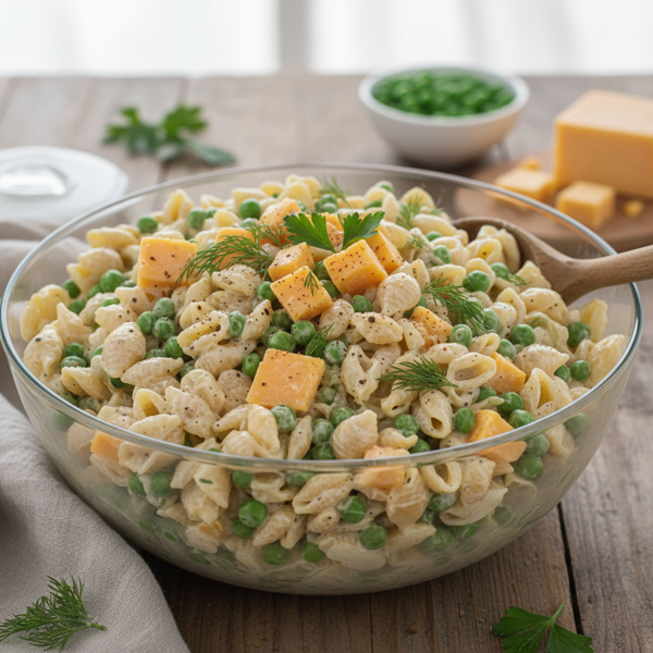Creamy Pea & Cheddar Pasta Salad recipe