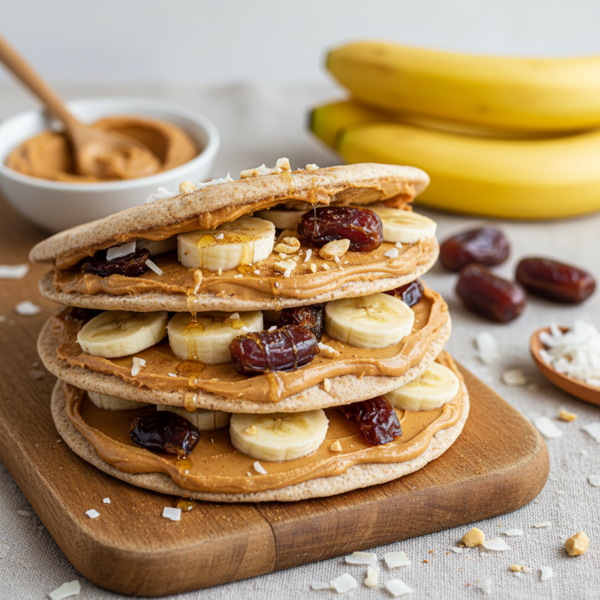 Creamy Peanut Butter, Banana, and Date Delight Pitas recipe