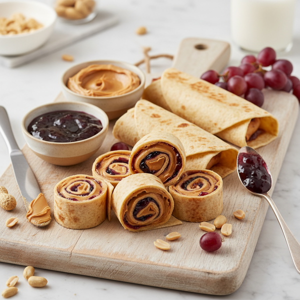 Creamy Peanut Butter and Jelly Tortilla Rolls recipe