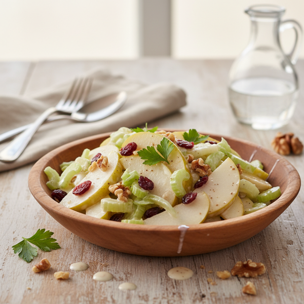 Creamy Pear, Celery & Walnut Salad with Dried Cranberries recipe