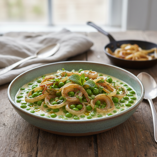 Creamy Peas and Caramelized Onions Delight recipe