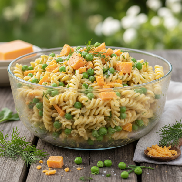 Creamy Peas and Cheddar Pasta Salad recipe
