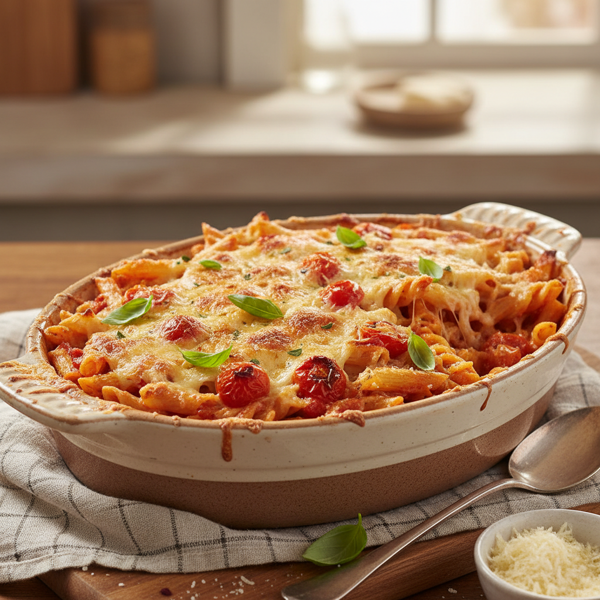 Creamy Penne Pasta Bake with Tomato and Havarti recipe