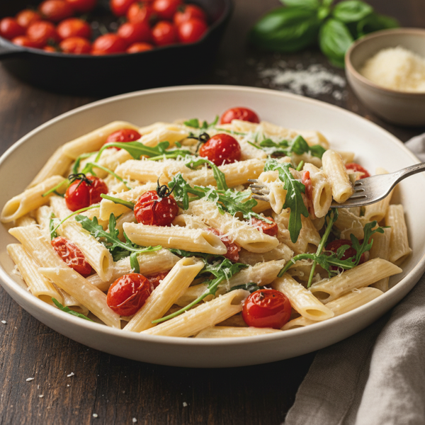 Creamy Penne with Arugula and Roasted Tomatoes recipe