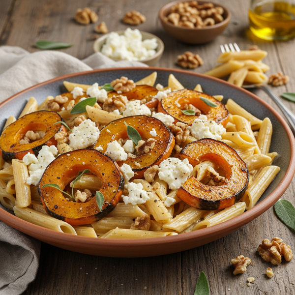 Creamy Penne with Roasted Butternut Squash, Goat Cheese & Walnuts recipe