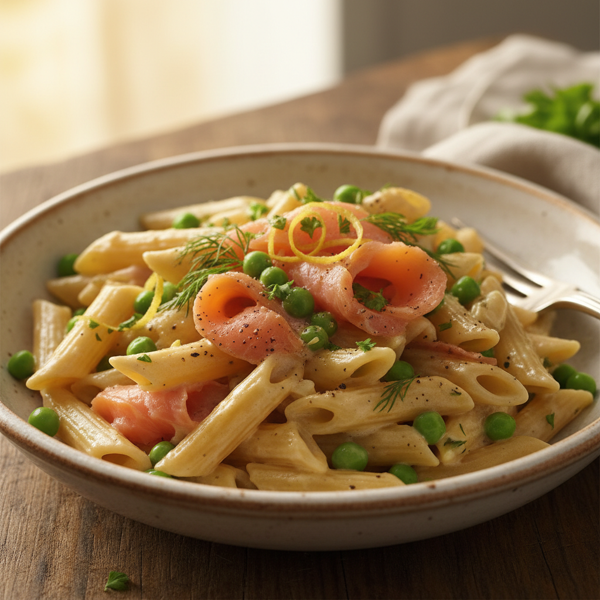 Creamy Penne with Smoked Salmon and Peas recipe