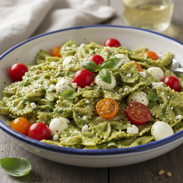 Creamy Pesto Bowtie Pasta Salad recipe