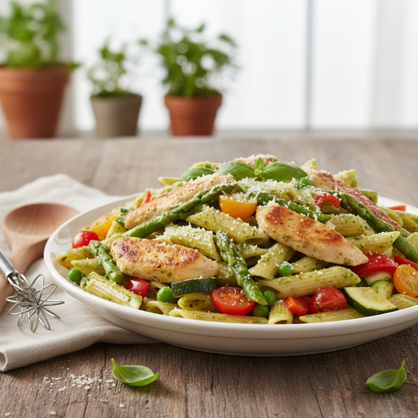 Creamy Pesto Chicken Primavera Pasta recipe