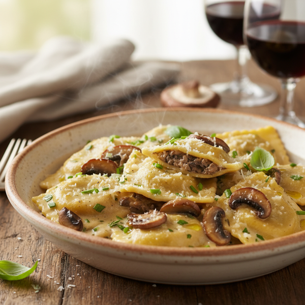 Creamy Portabella Mushroom Ravioli Delight recipe