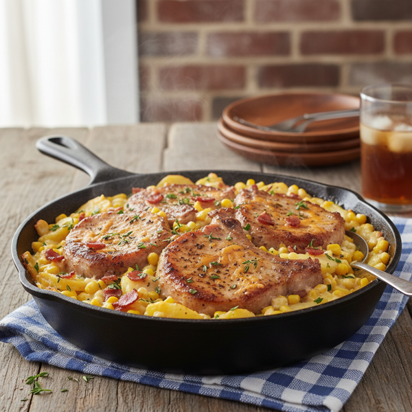 Creamy Potato, Corn, and Pork Chop Bake recipe