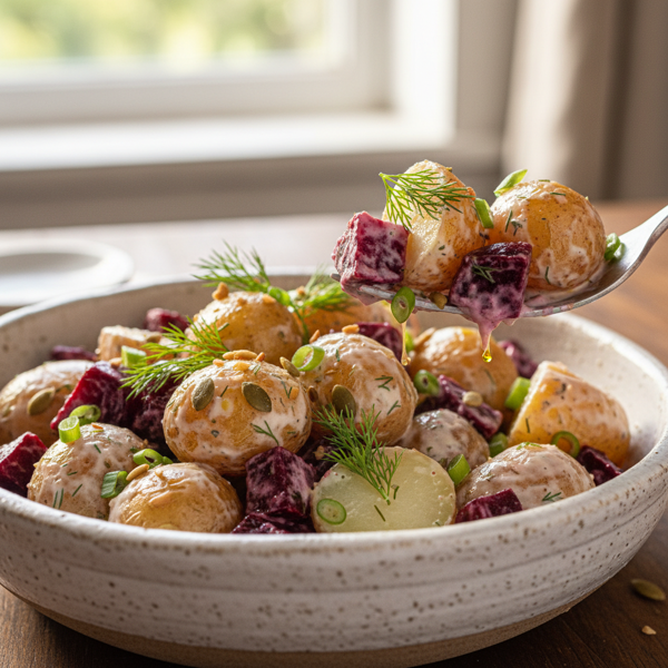 Creamy Potato and Beet Salad Delight recipe