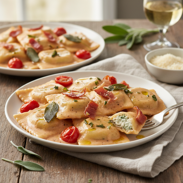 Creamy Prosciutto and Tomato Ravioli with Sage Infusion recipe