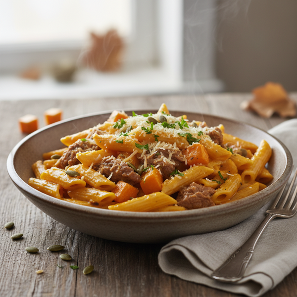 Creamy Pumpkin Beef Penne Delight recipe