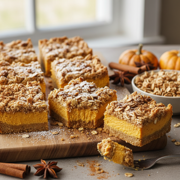 Creamy Pumpkin Oat Streusel Cheesecake Bars recipe