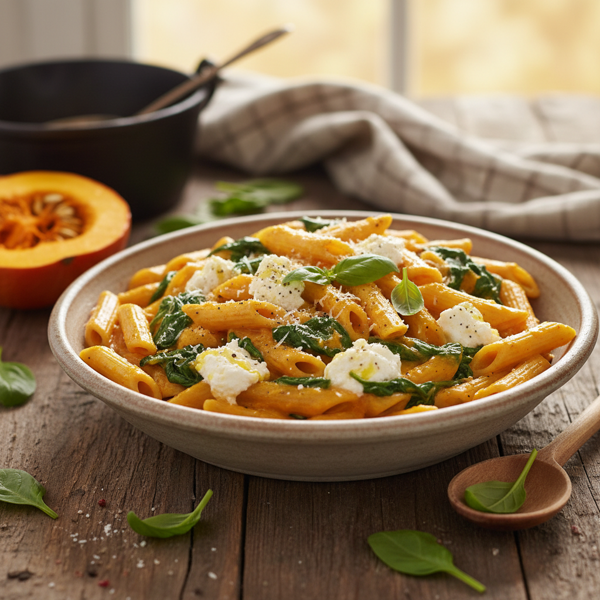 Creamy Pumpkin, Spinach & Ricotta Penne Delight recipe