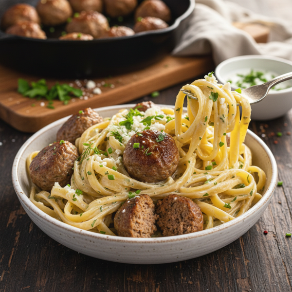 Creamy Ranch Meatball Fettuccine recipe