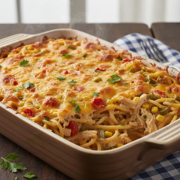 Creamy Ro-Tel Chicken Spaghetti Bake recipe