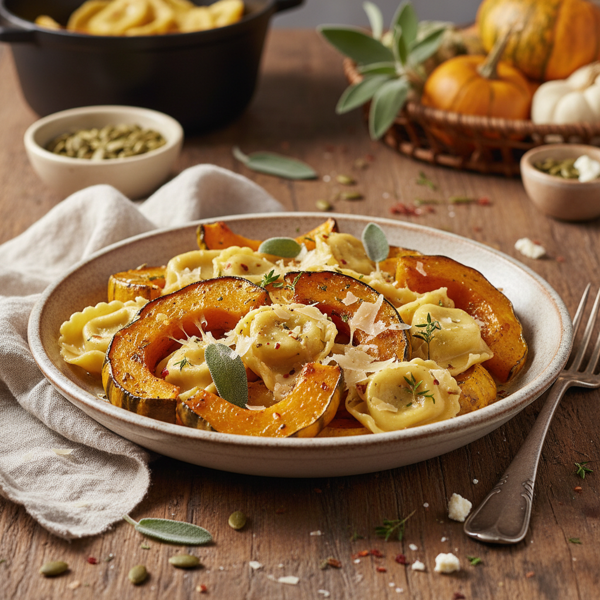 Creamy Roasted Acorn Squash with Cheese Tortellini Delight recipe