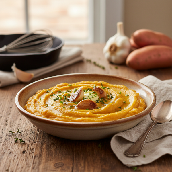 Creamy Roasted Garlic Sweet Potato Purée recipe