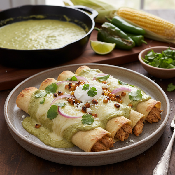 Creamy Roasted Poblano Chicken Enchiladas recipe