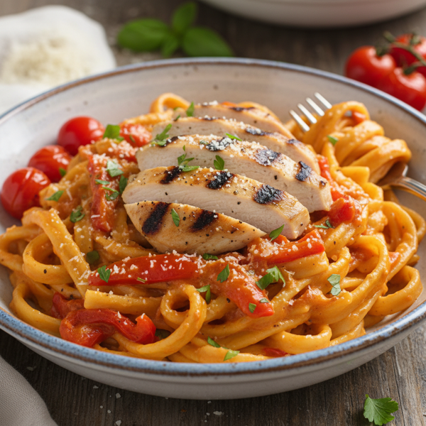 Creamy Roasted Red Pepper Chicken Alfredo recipe