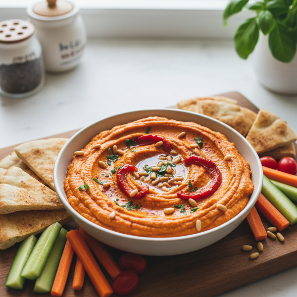 Creamy Roasted Red Pepper & Pine Nut Hummus recipe