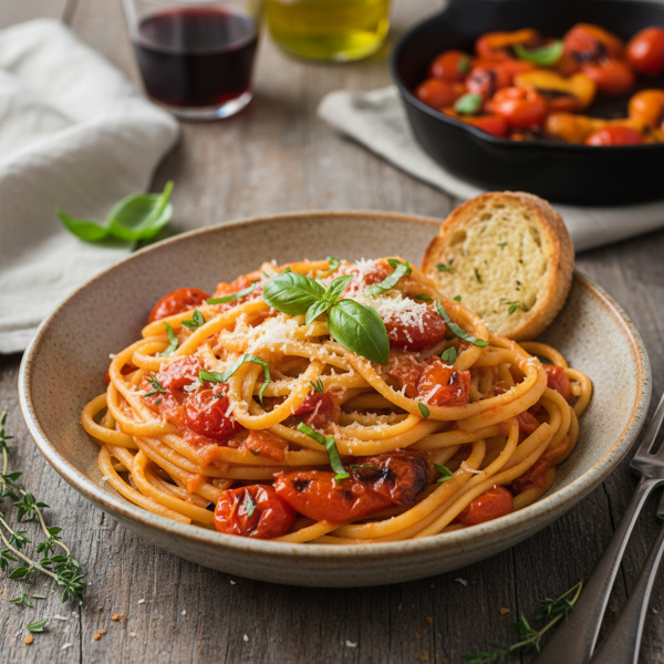 Creamy Roasted Red Pepper & Tomato Linguine recipe