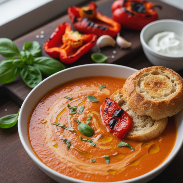Creamy Roasted Red Pepper and Basil Soup recipe