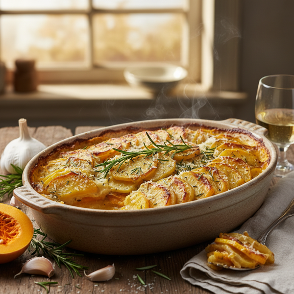 Creamy Rosemary Butternut Squash & Yukon Gold Potato Gratin recipe