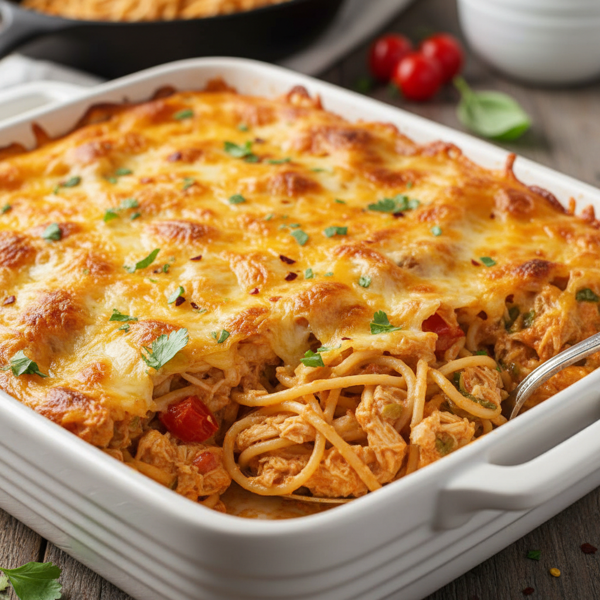 Creamy Rotel Chicken Spaghetti Bake recipe
