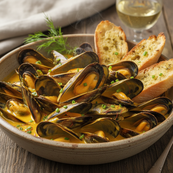 Creamy Saffron Mussels Delight recipe