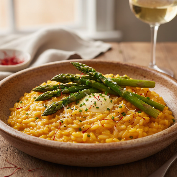 Creamy Saffron Risotto with Roasted Asparagus recipe