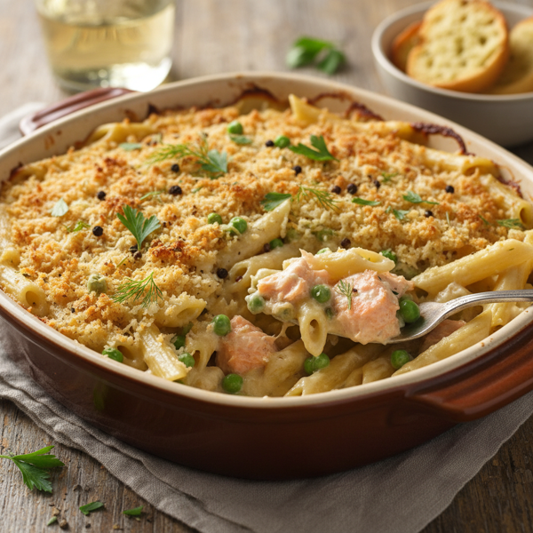 Creamy Salmon Pasta Bake with Peas recipe