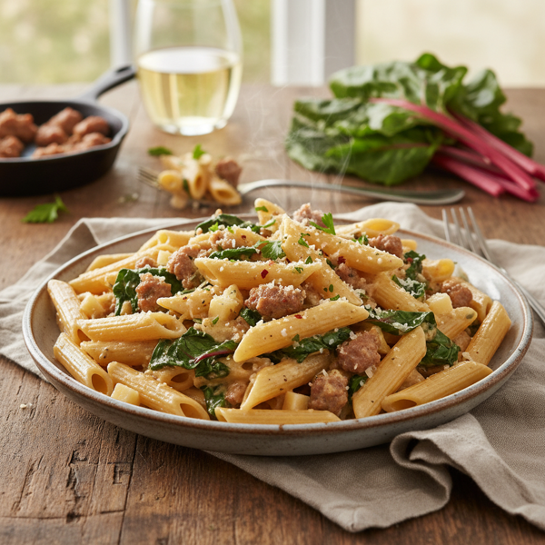 Creamy Sausage and Swiss Chard Penne recipe