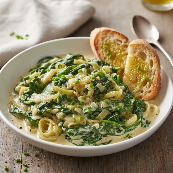 Creamy Sautéed Leeks and Spinach recipe