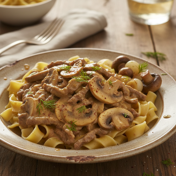 Creamy Savory Beef Stroganoff recipe
