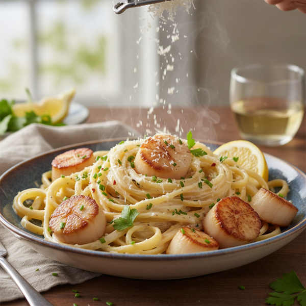 Creamy Scallop Fettuccine Delight recipe