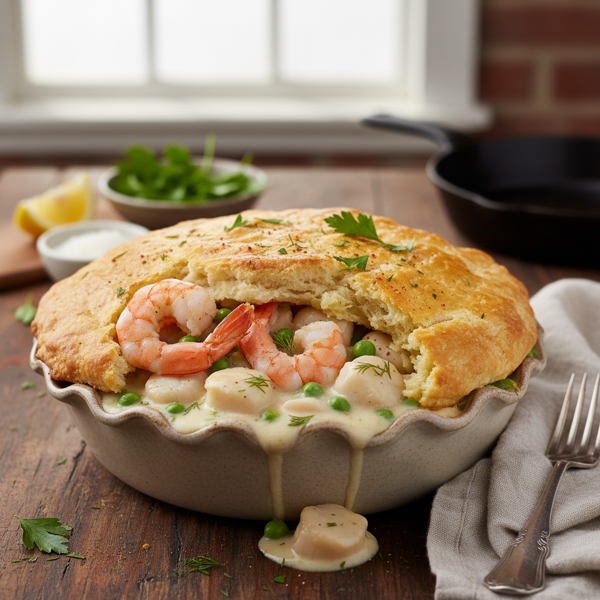 Creamy Seafood Biscuit Pot Pie recipe
