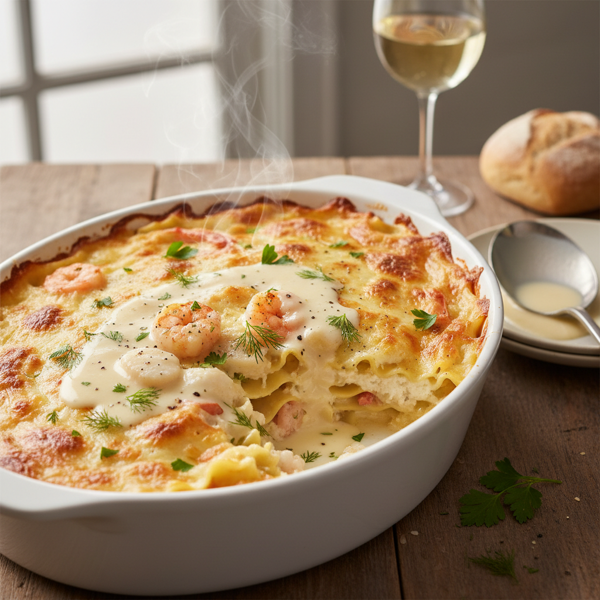 Creamy Seafood Lasagna with White Wine Sauce recipe