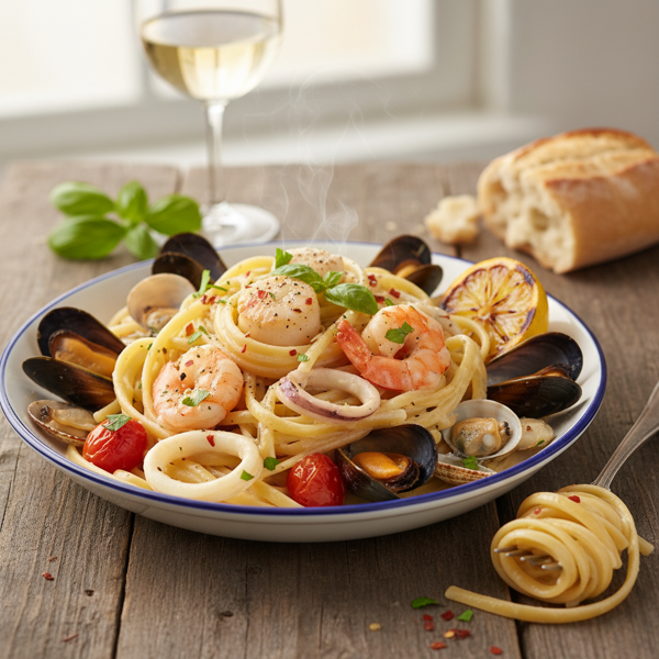 Creamy Seafood Linguine Delight recipe