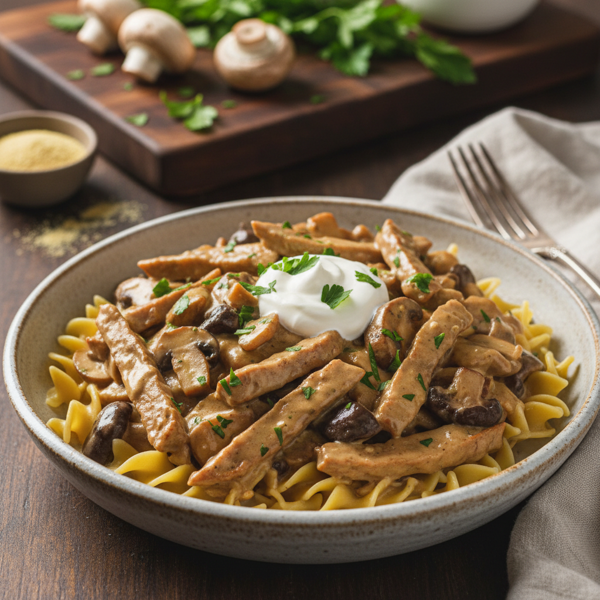 Creamy Seitan Mushroom Stroganoff Delight recipe