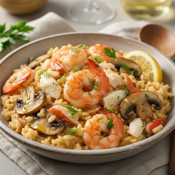 Creamy Shrimp and Crab Risotto with Mushrooms recipe