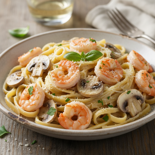 Creamy Shrimp and Mushroom Fettuccine Alfredo recipe