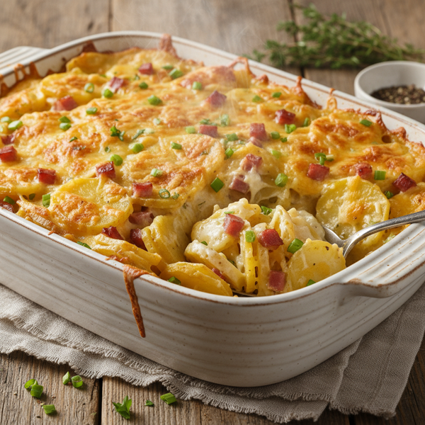 Creamy Slow Cooker Cheesy Potato & Ham Casserole recipe