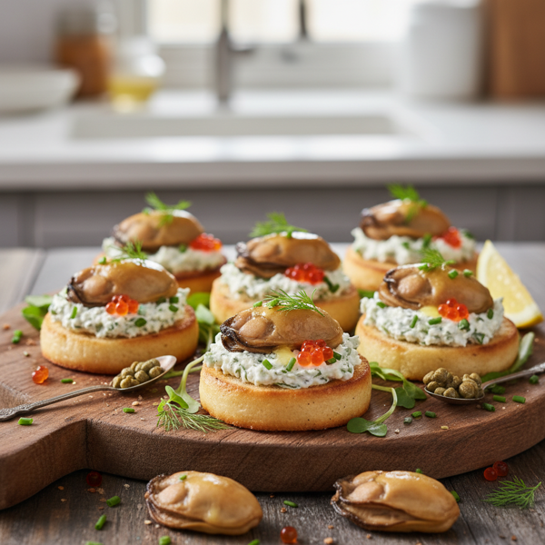 Creamy Smoked Oyster Canapés recipe