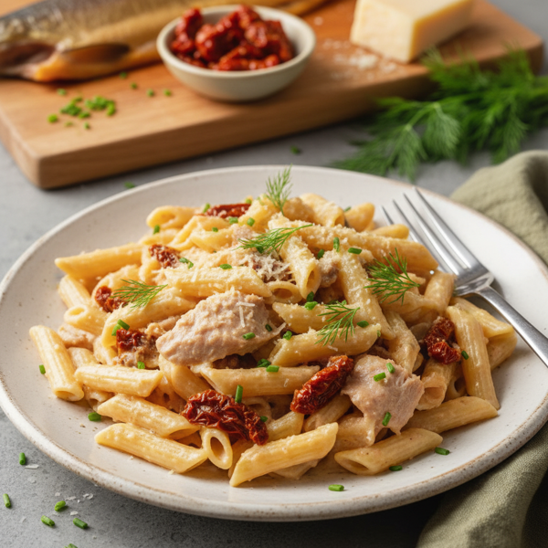Creamy Smoked Trout and Sun-Dried Tomato Penne recipe
